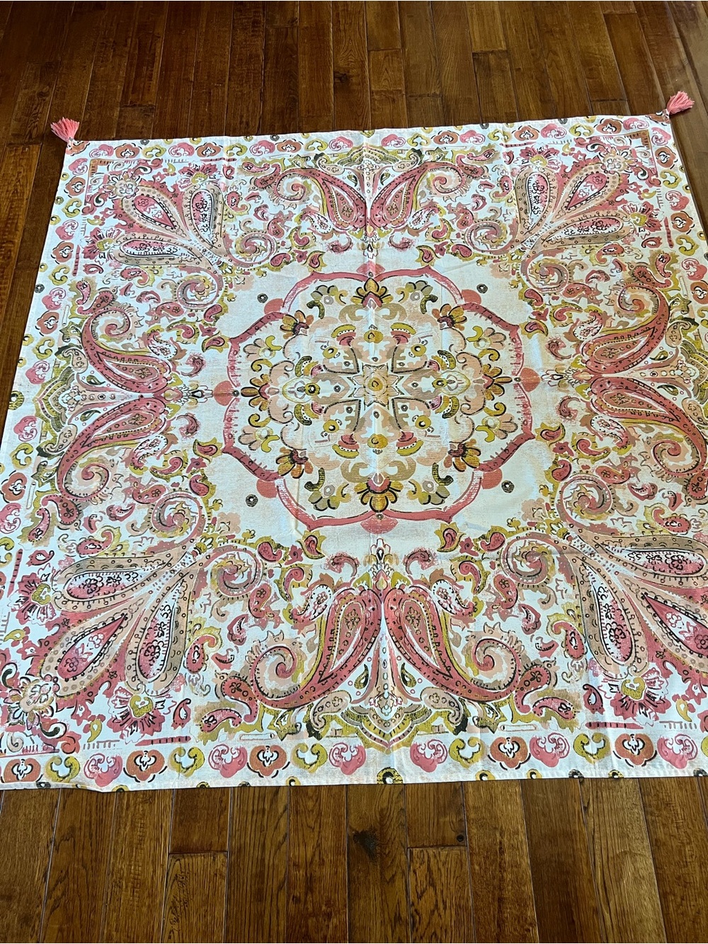 Opalhouse Tablecloth with Tassels Coral Orange Multicolor 57 x 57 inches - Picture 3 of 12
